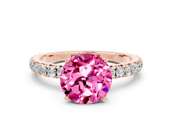 Rose gold Round Cut Pink Sapphire Pavé Solitaire Engagement Ring with Four-Prong Setting