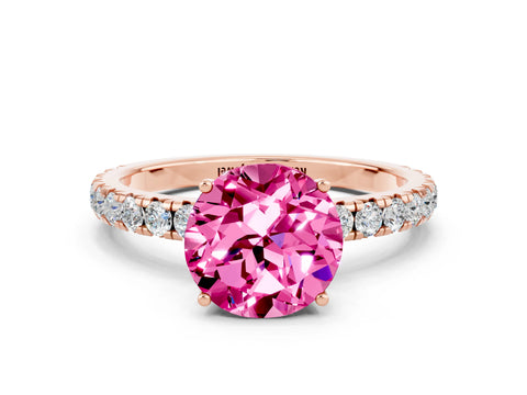 Rose gold Round Cut Pink Sapphire Pavé Solitaire Engagement Ring with Four-Prong Setting_12
