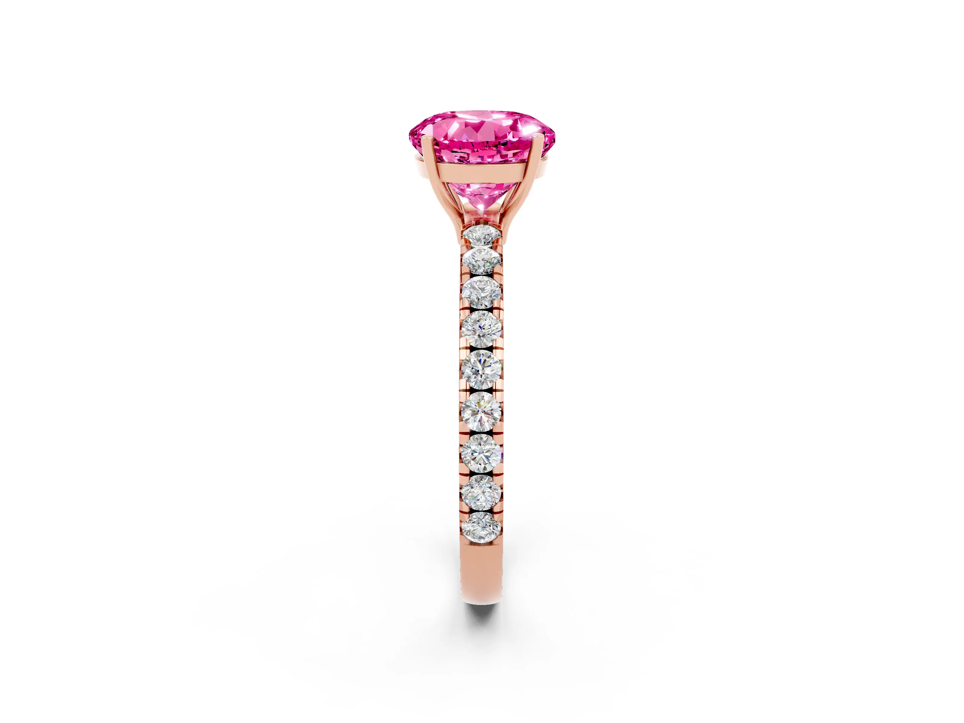 Rose gold Round Cut Pink Sapphire Pavé Solitaire Engagement Ring with Four-Prong Setting_14