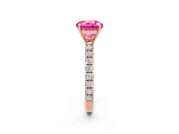 Rose gold Round Cut Pink Sapphire Pavé Solitaire Engagement Ring with Four-Prong Setting