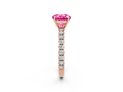 Rose gold Round Cut Pink Sapphire Pavé Solitaire Engagement Ring with Four-Prong Setting_14