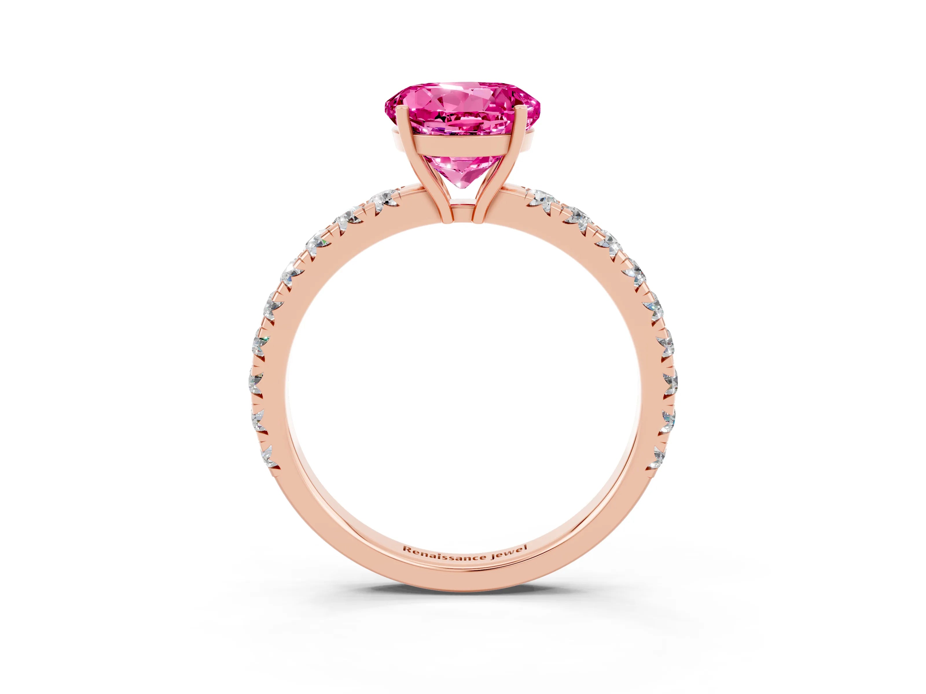 Rose gold Round Cut Pink Sapphire Pavé Solitaire Engagement Ring with Four-Prong Setting_15