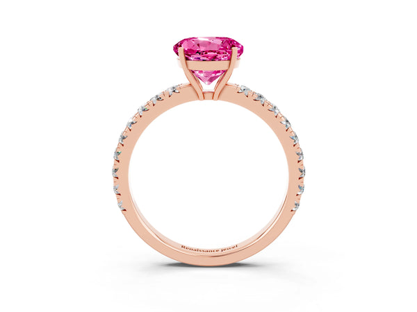 Rose gold Round Cut Pink Sapphire Pavé Solitaire Engagement Ring with Four-Prong Setting
