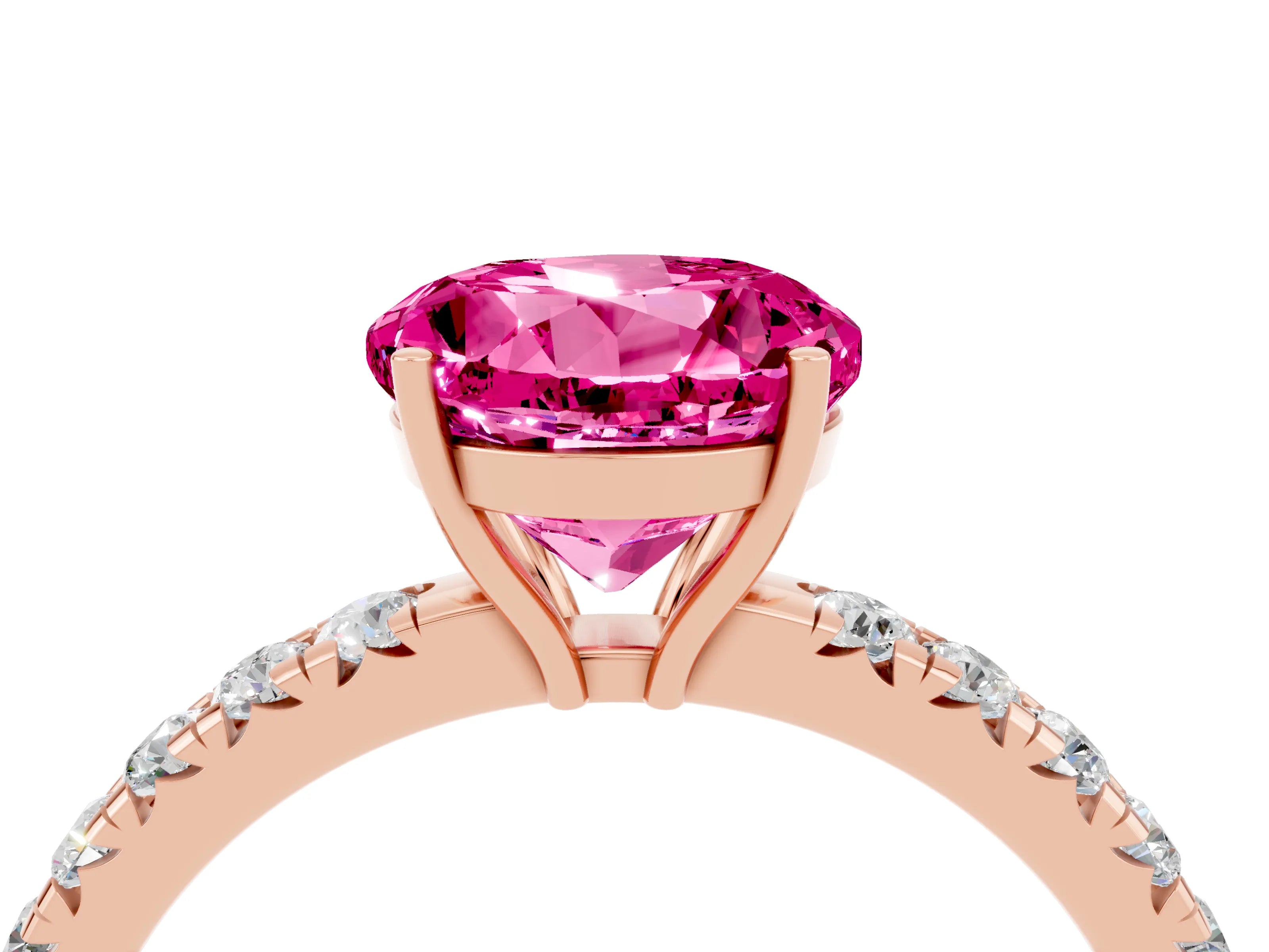 Rose gold Round Cut Pink Sapphire Pavé Solitaire Engagement Ring with Four-Prong Setting_16