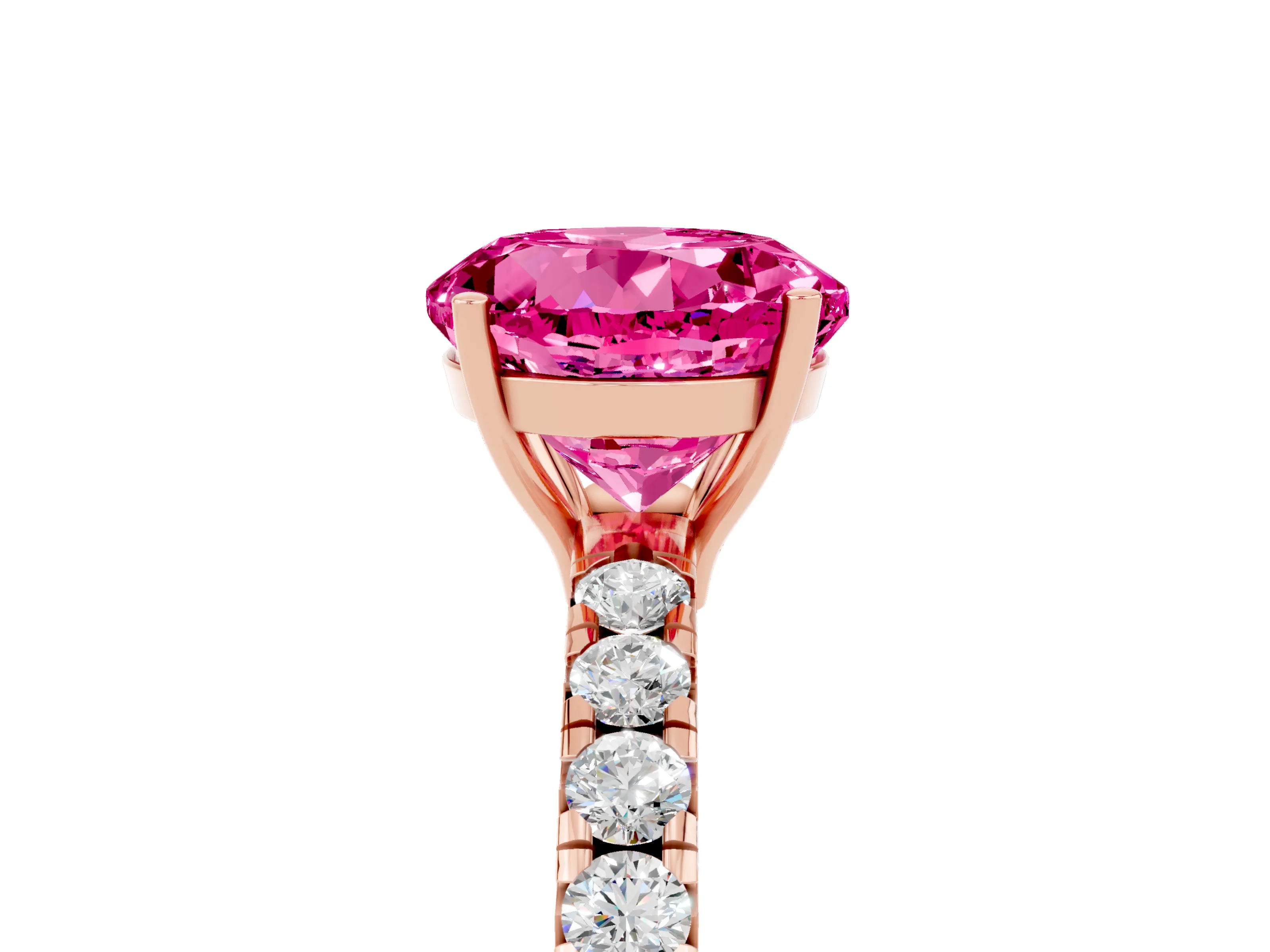 Rose gold Round Cut Pink Sapphire Pavé Solitaire Engagement Ring with Four-Prong Setting_17