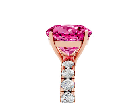 Rose gold Round Cut Pink Sapphire Pavé Solitaire Engagement Ring with Four-Prong Setting_17