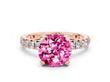 Rose gold Round Cut Pink Sapphire Pavé Solitaire Ring with Round Band and Prong Setting_12