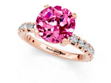 Rose gold Round Cut Pink Sapphire Pavé Solitaire Ring with Round Band and Prong Setting_13