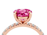 Rose gold Round Cut Pink Sapphire Pavé Solitaire Ring with Round Band and Prong Setting_16