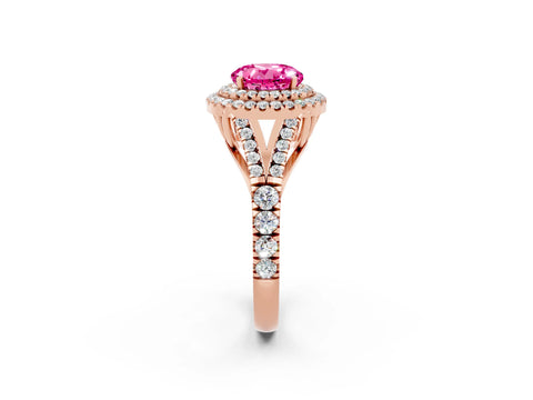Rose gold Round Cut Pink Sapphire Pavé Split Shank Double Halo Engagement Ring_2