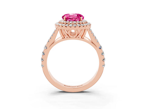 Rose gold Round Cut Pink Sapphire Pavé Split Shank Double Halo Engagement Ring_3