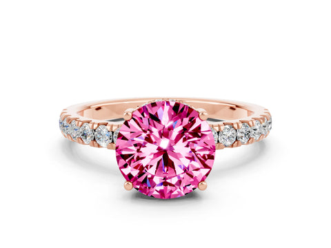 Rose gold Round Cut Pink Sapphire Pave Band Solitaire Ring with Four-Prong Setting_60