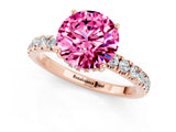 Rose gold Round Cut Pink Sapphire Pave Band Solitaire Ring with Four-Prong Setting_61
