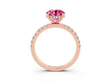 Rose gold Round Cut Pink Sapphire Pave Band Solitaire Ring with Four-Prong Setting_63
