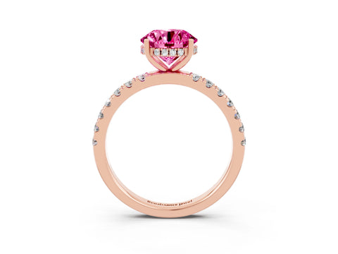 Rose gold Round Cut Pink Sapphire Pave Band Solitaire Ring with Four-Prong Setting_63