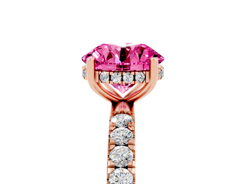 Rose gold Round Cut Pink Sapphire Pave Band Solitaire Ring with Four-Prong Setting_65