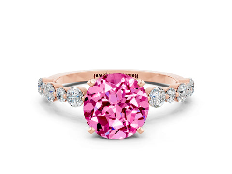 Rose gold Round Cut Pink Sapphire Prong Set Engagement Ring with Pavé Band_12