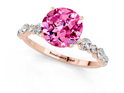 Rose gold Round Cut Pink Sapphire Prong Set Engagement Ring with Pavé Band_13