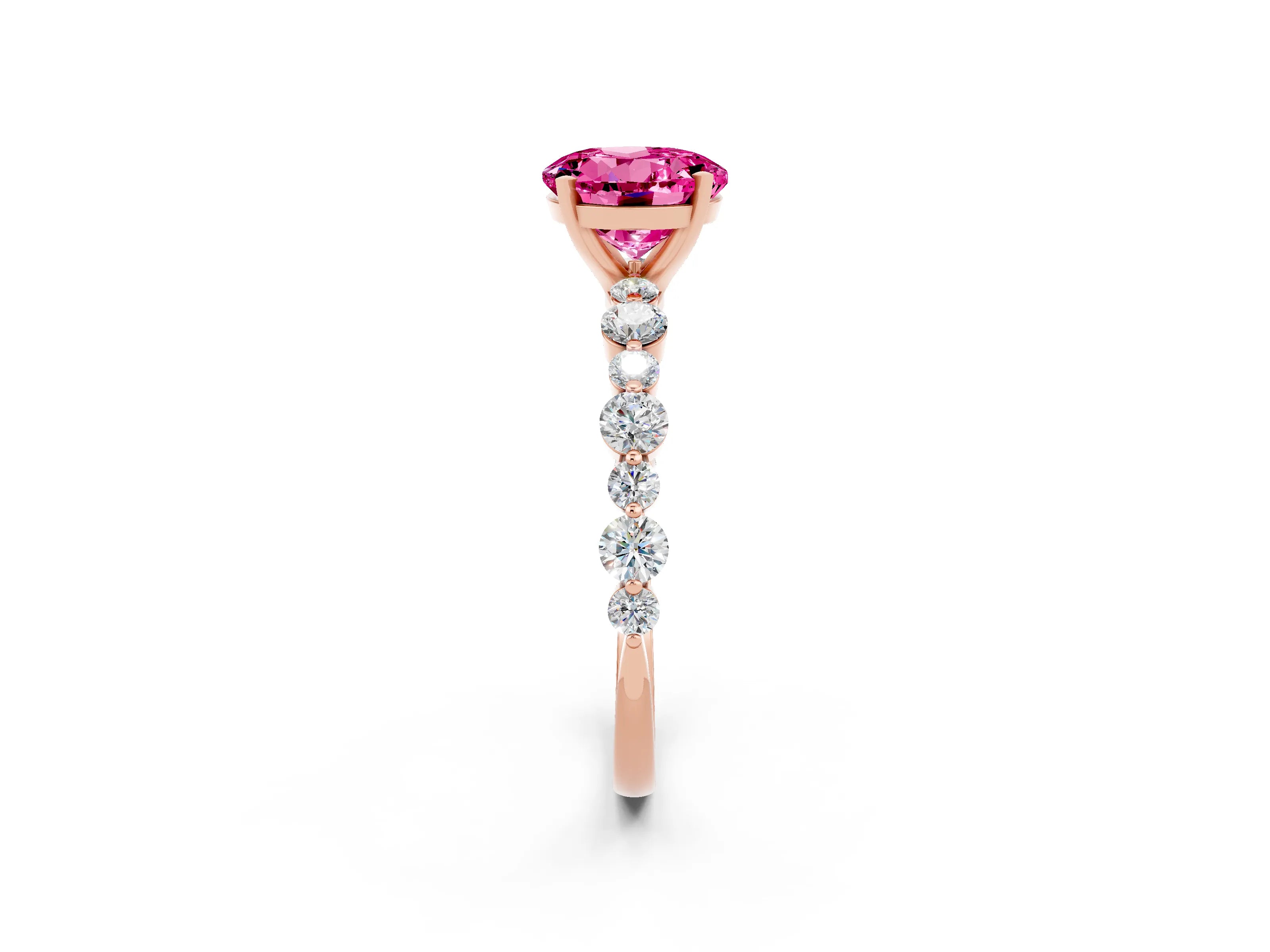 Rose gold Round Cut Pink Sapphire Prong Set Engagement Ring with Pavé Band_14