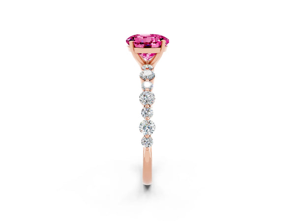 Rose gold Round Cut Pink Sapphire Prong Set Engagement Ring with Pavé Band