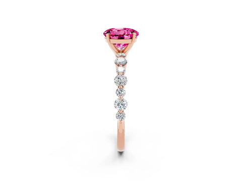 Rose gold Round Cut Pink Sapphire Prong Set Engagement Ring with Pavé Band_14