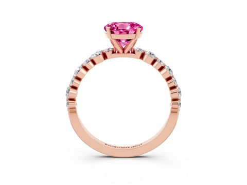 Rose gold Round Cut Pink Sapphire Prong Set Engagement Ring with Pavé Band_15