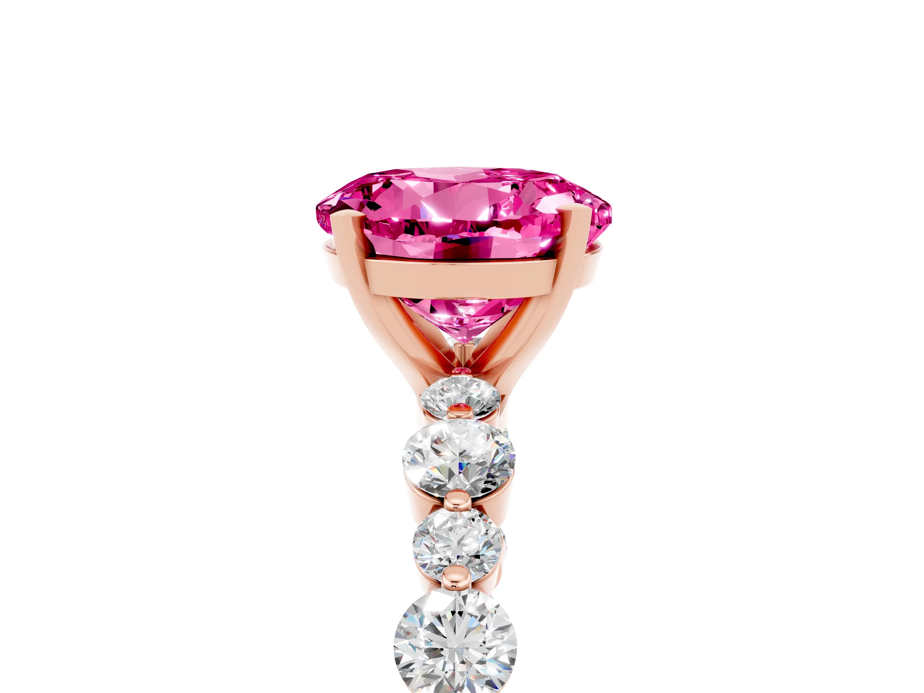 Rose gold Round Cut Pink Sapphire Prong Set Engagement Ring with Pavé Band_17
