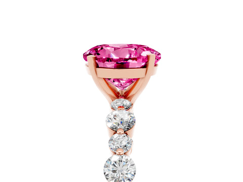 Rose gold Round Cut Pink Sapphire Prong Set Engagement Ring with Pavé Band_17