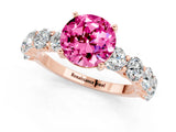 Rose gold Round Cut Pink Sapphire Prong Setting with Side Stones on a Pave Band_25
