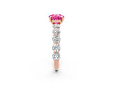 Rose gold Round Cut Pink Sapphire Prong Setting with Side Stones on a Pave Band_26