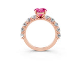 Rose gold Round Cut Pink Sapphire Prong Setting with Side Stones on a Pave Band_27