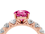 Rose gold Round Cut Pink Sapphire Prong Setting with Side Stones on a Pave Band_28
