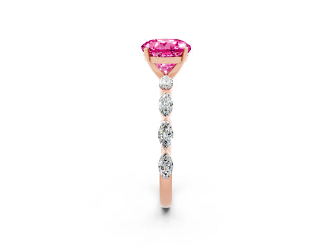 Rose gold Round Cut Pink Sapphire Ring with Marquise Side Stones and Prong Setting_14
