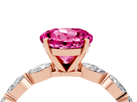 Rose gold Round Cut Pink Sapphire Ring with Marquise Side Stones and Prong Setting_16