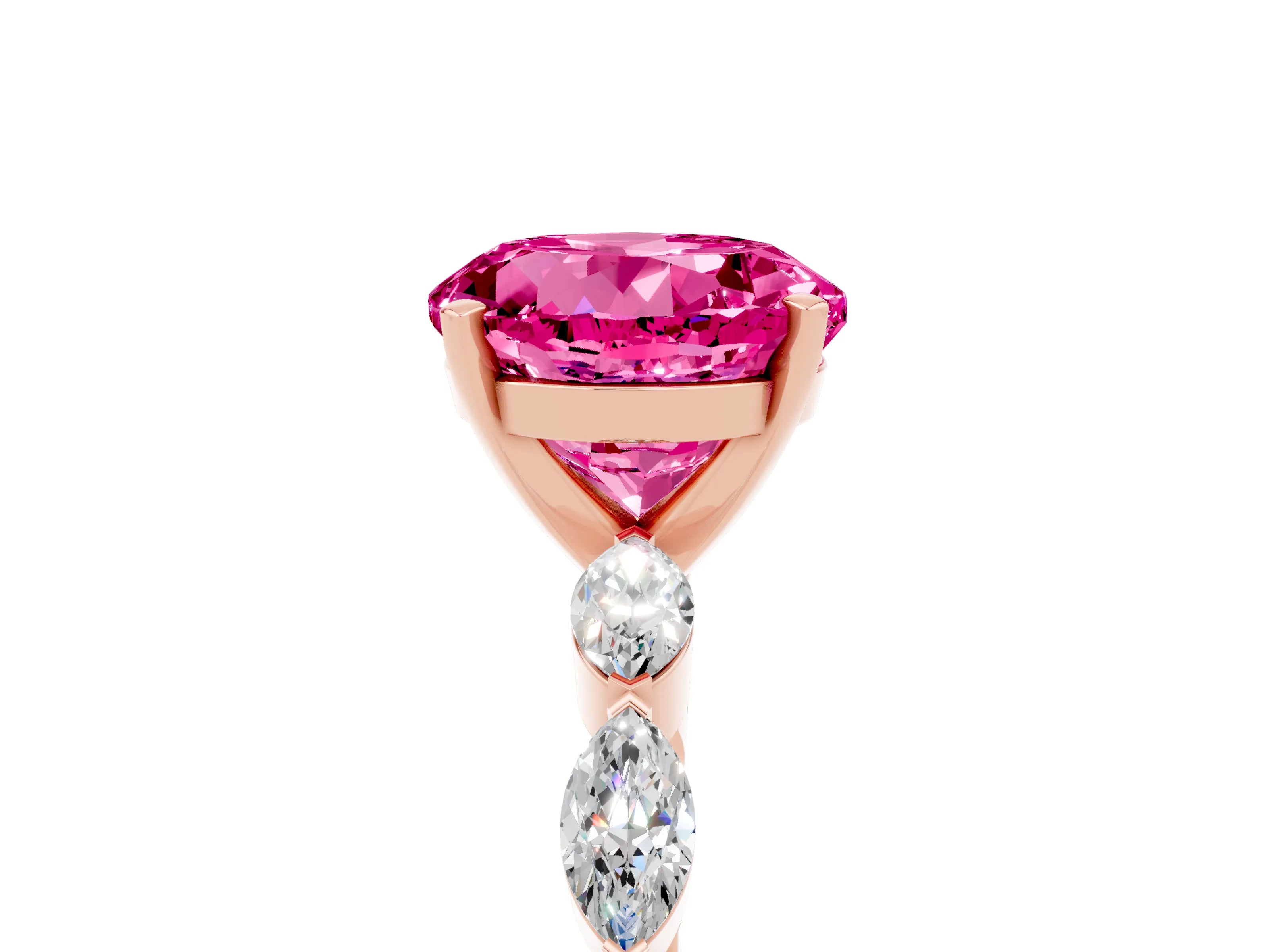 Rose gold Round Cut Pink Sapphire Ring with Marquise Side Stones and Prong Setting_17