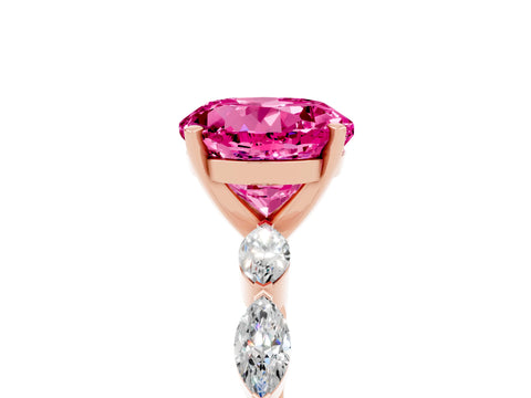 Rose gold Round Cut Pink Sapphire Ring with Marquise Side Stones and Prong Setting_17