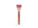 Rose gold Round Cut Pink Sapphire Ring with Milgrain Pavé Band and Four-Prong Setting_38
