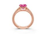 Rose gold Round Cut Pink Sapphire Ring with Milgrain Pavé Band and Four-Prong Setting_39
