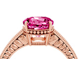 Rose gold Round Cut Pink Sapphire Ring with Milgrain Pavé Band and Four-Prong Setting_40