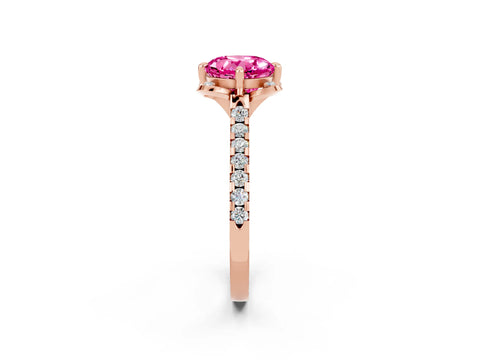 Rose gold Round Cut Pink Sapphire Ring with Pavé Band and Floral Prong Setting_2