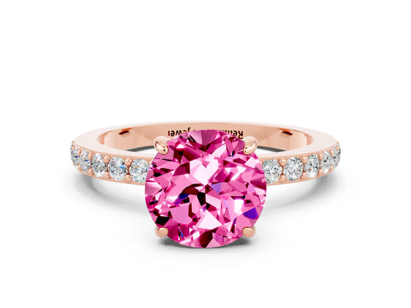 Rose gold Round Cut Pink Sapphire Pavé Engagement Ring with Round  Accents and Prong Setting