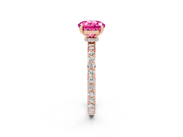 Rose gold Round Cut Pink Sapphire Pavé Engagement Ring with Round  Accents and Prong Setting