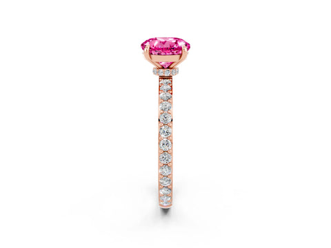 Rose gold Round Cut Pink Sapphire Ring with Pavé Band and Four-Prong Setting_26