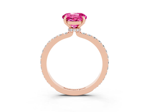 Rose gold Round Cut Pink Sapphire Pavé Engagement Ring with Round  Accents and Prong Setting