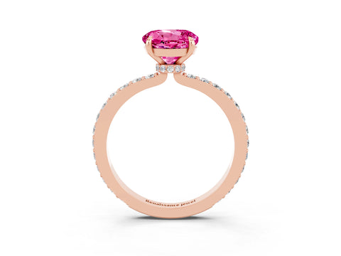 Rose gold Round Cut Pink Sapphire Ring with Pavé Band and Four-Prong Setting_27