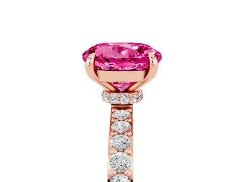 Rose gold Round Cut Pink Sapphire Ring with Pavé Band and Four-Prong Setting_29