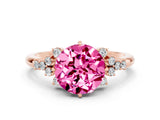 Rose gold Round Cut Pink Sapphire Ring with Side Stones and Four-Prong Setting_60