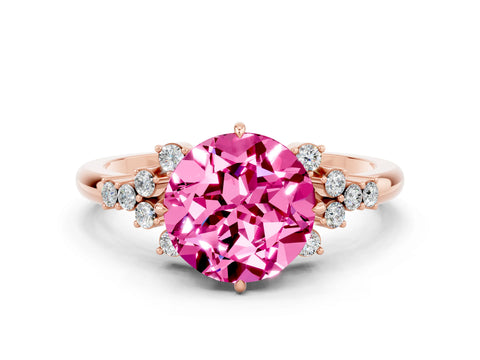 Rose gold Round Cut Pink Sapphire Ring with Side Stones and Four-Prong Setting_60