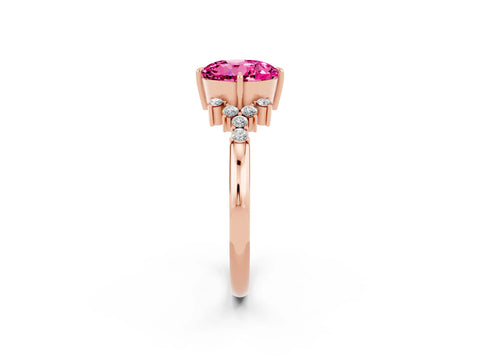 Rose gold Round Cut Pink Sapphire Ring with Side Stones and Four-Prong Setting_62