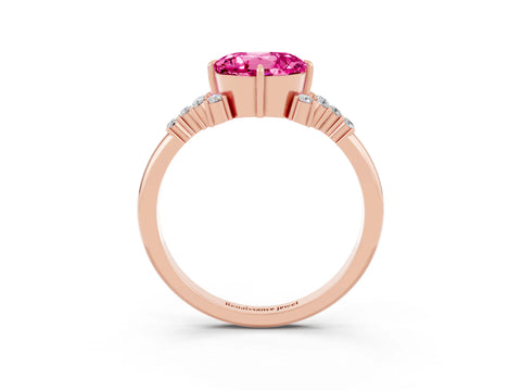 Rose gold Round Cut Pink Sapphire Ring with Side Stones and Four-Prong Setting_63
